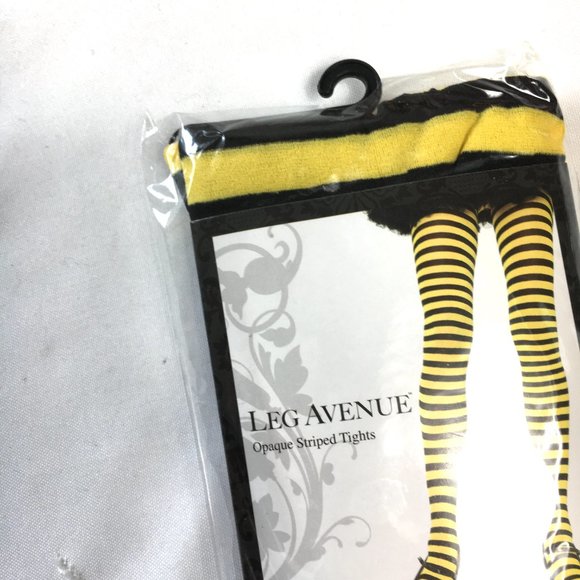 * Leg Avenue # 7100 Yellow Black Stripe Tights NWT NOS - Picture 8 of 8